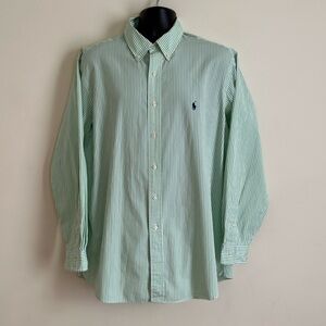 Ralph Lauren || Men’s striped green/white classic fit button down shirt Sz 18